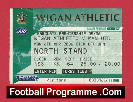 Wigan Athletic v Manchester United 2006 - Football Ticket - Image 2