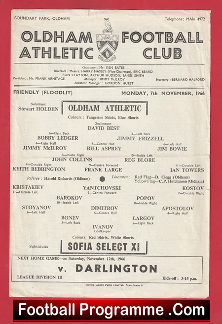 Oldham Athletic v Sofia Select X1 1966 - Friendly Match - Image 2