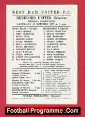 West Ham United v Hereford United 1977 – Reserves Match