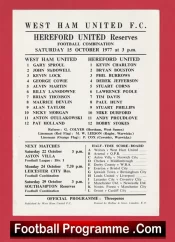 West Ham United v Hereford United 1977 – Reserves Match