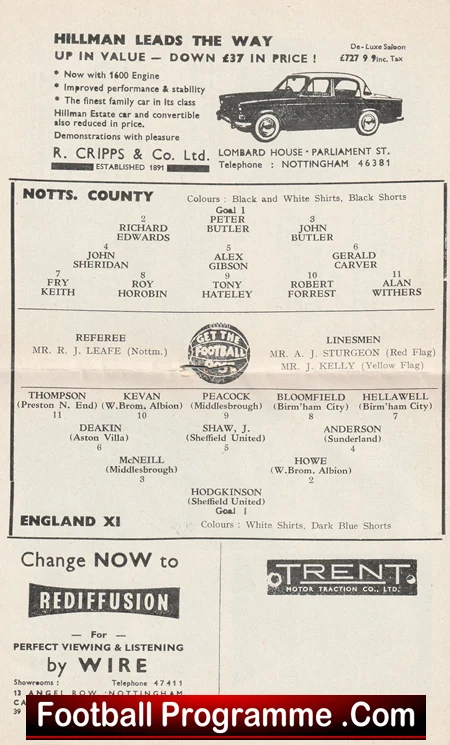 Notts County v England 1962 - Friendly Match - Image 3