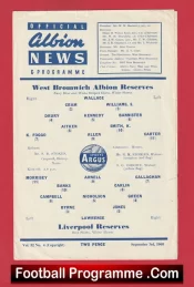 West Bromwich Albion v Liverpool 1960 – Reserves Game WBA