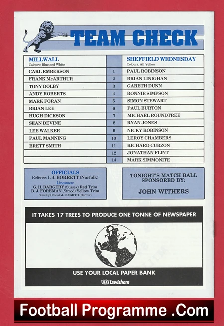 Millwall v Sheffield Wednesday 1991 - Youth Cup Final 2nd Leg - Image 3