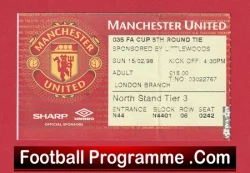  Manchester United v Charlton Athletic 1998 - Treble Season Ticket Football Programme .COM Football Programmes Memorabilia