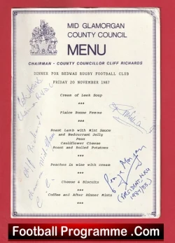  Cardiff Rugby Club Dinner Menu 1957 - Welsh Rugby Union Football Programme .COM Football Programmes Memorabilia