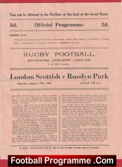  London Scottish Rugby v Blackheath 1953 - Richmond Athletic Football Programme .COM Football Programmes Memorabilia