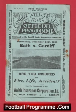  Cardiff Rugby v Bedford 1924 - 1920s Antique Rugby Programmes Football Programme .COM Football Programmes Memorabilia