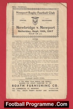  Newport Rugby v Newbridge 1946 - 1940s Rugby Programme Football Programme .COM Football Programmes Memorabilia