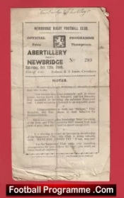  Newbridge Rugby v Abertillery 1946 - 1940s Rugby Programme Football Programme .COM Football Programmes Memorabilia