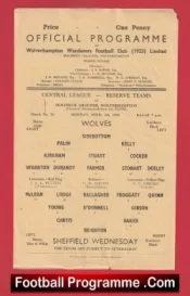 Wolves Wolverhampton v Sheffield Wednesday 1960 – Reserves Match