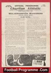 Charlton Athletic v Wolves 1946 – 1940s Old Football Programmes