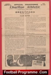 Charlton Athletic v Brentford 1946 – 1940s Old Football Programmes