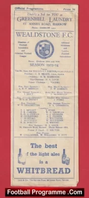 Wealdstone v Redhill 1954 – 1950s Football Programme