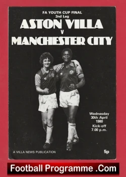 Aston Villa v Manchester City 1980 - Youth Cup Final - football programme