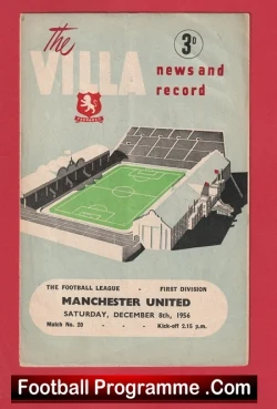Aston Villa v Manchester United 1956 - 1950s Man Utd - football programme