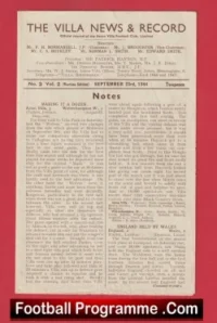 Aston Villa v Walsall 1944 – War Time Football Programmes
