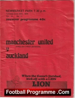 Auckland v Manchester United 1975 - New Zealand Tour Newmarket Park NZ - football programme