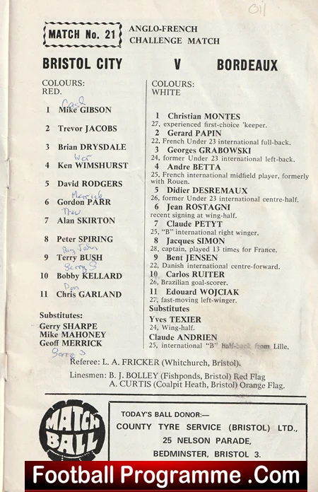 Bristol City v Bordeaux 1970 - France Football - Image 3