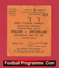 England v Switzerland 1962 – Football Match Ticket