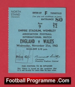 England v Wales 1962 - Football Match Ticket - football memorabilia
