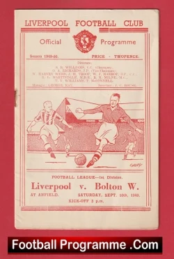Liverpool v Bolton Wanderers 1949 - 1940s - football programme