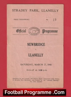 Llanelly Rugby v Newbridge 1948 - 1940's Rugby Programme - rugby programme