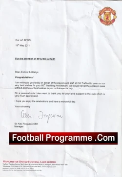 Manchester United Alex Ferguson Congratulations Letter 2011 - football memorabilia