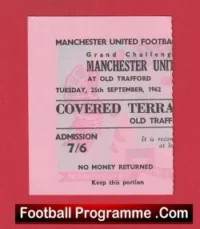 Manchester United v Benfica 1962 – Challenge Match Football Ticket