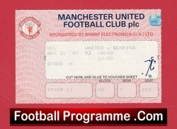 Manchester United v Benfica 1993 - Football Match Ticket - football memorabilia