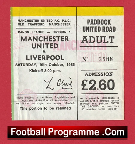 Manchester United v Liverpool 1985 - Football Match Ticket - Image 2