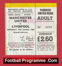 Manchester United v Liverpool 1985 - Football Match Ticket - football memorabilia