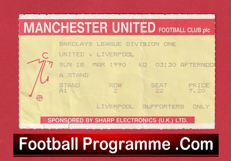 Manchester United v Liverpool 1990 - Football Match Ticket - Image 2