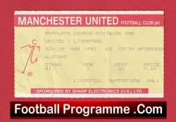 Manchester United v Liverpool 1990 - Football Match Ticket - football memorabilia