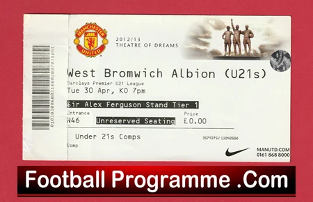Manchester United v WBA 2013 - Match Ticket Under 21 U21 - Image 2