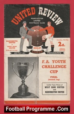 Manchester United v West Ham United 1957 - Man Utd Youth Cup Final 57 - football programme