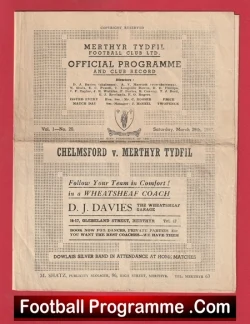 Merthyr Tydfil v Chelmsford 1947 - 1940s - football programme