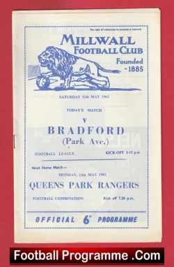 Millwall v Bradford 1963 - football programme