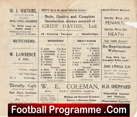 Newbridge Rugby v Bridgend 1946 - 1940s Rugby Programme - Image 4
