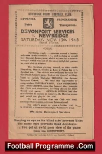 Newbridge Rugby v Davenport Services 1948 – 1940s Rugby Programme
