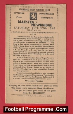 Newbridge Rugby v Maesteg 1948 - 1940s Rugby Programme - rugby programme