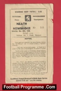 Newbridge Rugby v Neath 1946 – 1940s Rugby Programme