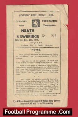 Newbridge Rugby v Neath 1946 - 1940s Rugby Programme - rugby programme