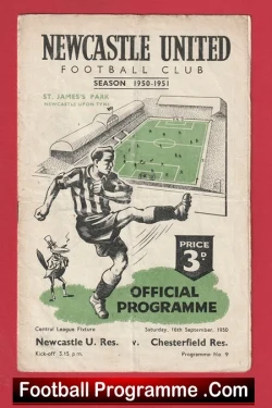 Newcastle United v Chesterfield 1950 - Reserves Match - football programme