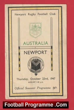 Newport Rugby v Australia 1947 - Official Souvenir Programme - rugby programme