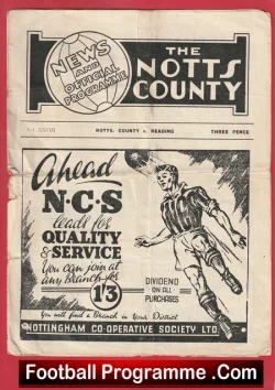 Notts County v Reading 1949 - 1940s - football programme