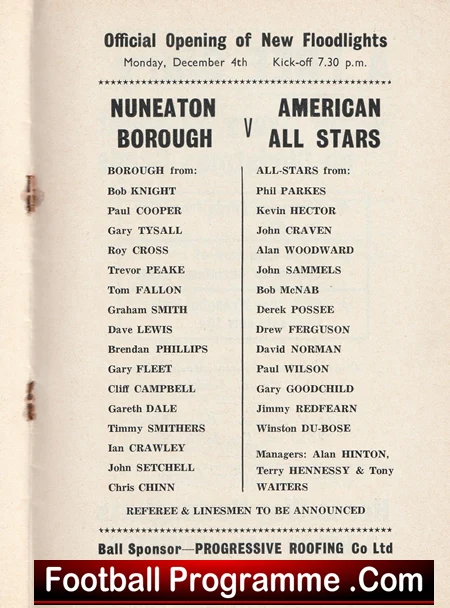 Nuneaton Borough v America All Stars 1970s - USA Soccer Floodlights - Image 3