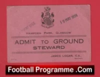 Scottish Junior Cup Final 1956 Stewards Ticket Hampden Park Glasgow