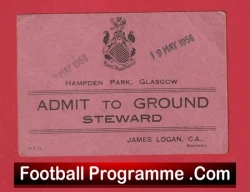 Scottish Junior Cup Final 1956 Stewards Ticket Hampden Park Glasgow - football memorabilia
