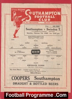 Southampton v Swindon Town 1948 - 1940's - football programme
