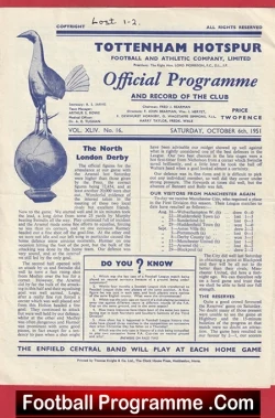 Tottenham Hotspur v Manchester City 1951 - 1950s - football programme